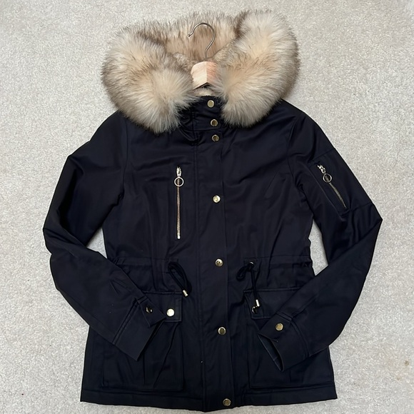TOPSHOP Faux Fur Parka Navy Jacket - Picture 7 of 11